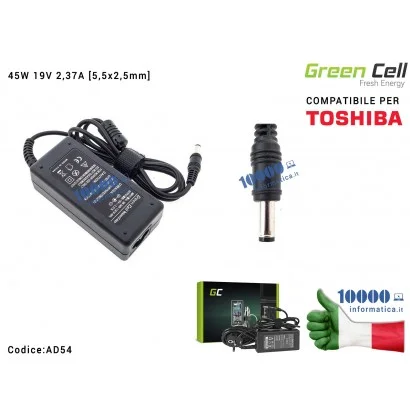 AD54 Alimentatore Green Cell 45W 19V 2,37A [5,5x2,5mm] Compatibile per TOSHIBA Satellite A100 A200 A300 L300 L40 L100 M600 M6...
