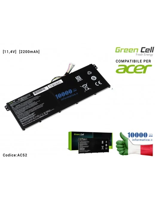 AC52 Batteria AC14B13J AC14B18K [11,4V] Green Cell Compatibile per ACER Aspire 5 A515 A517 E15 ES1-512 ES1-533 R5-571T V3-372...