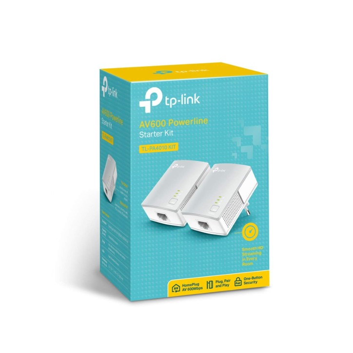 TP-Link TL-PA4010 Kit Powerline, AV600 Mbps su Powerline, 1 Porta Ethernet, Plug and Play, HomePlug AV, 2 Cavi Ethernet RJ45 Inc