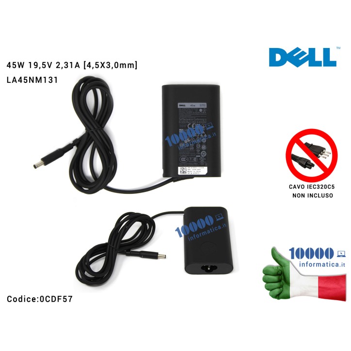 Alimentatore DELL 45W 19,5V 2,31A [4,5X3,0mm] Dell XPS 13 (9343) 9Q23 (Murcielago) 13 (1340) L322X L321X (Spyder) Studio XPS 13 