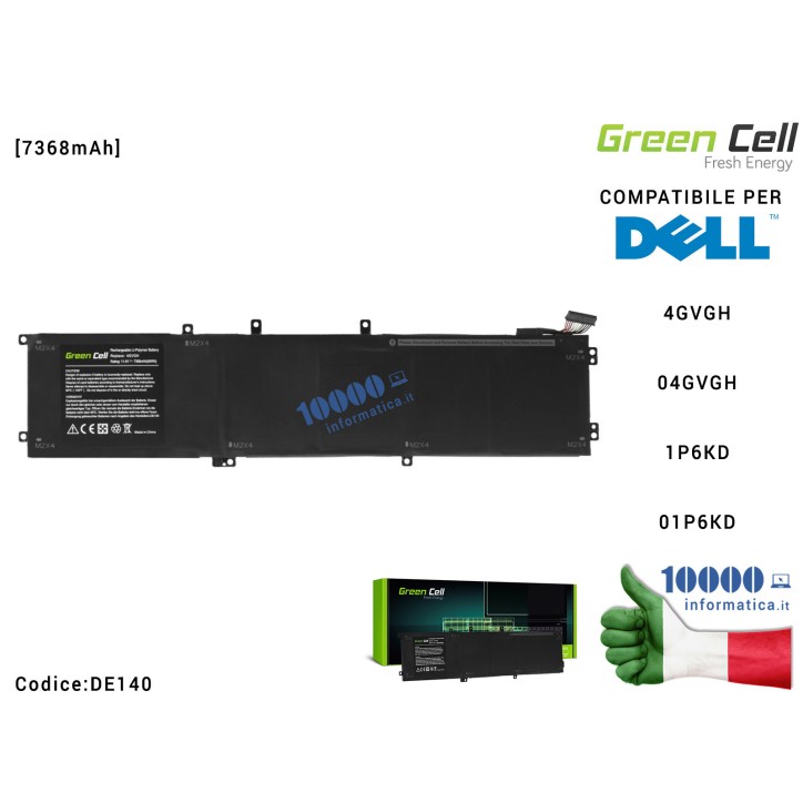 Batteria 4GVGH Green Cell Compatibile per DELL XPS 15 9550 Precision 5510 [7368mAh] 1P6KD T453X