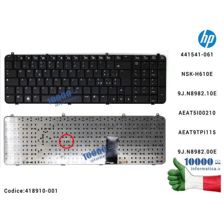 Tastiera Italiana HP Pavilion DV9000 DV9100 DV9200 DV9500 441541-061NSK-H610E 9J.N8982.10E AEAT5I00210 AEAT9TPI1159J.N8982.00E