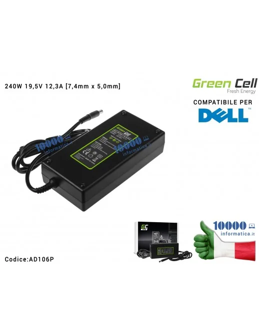AD106P Alimentatore Green Cell 240W 19,5V 12,3A [7,4mm x 5,0mm] Compatibile per DELL Precision 7510 7710 M4700 M4800 M6600 M6...