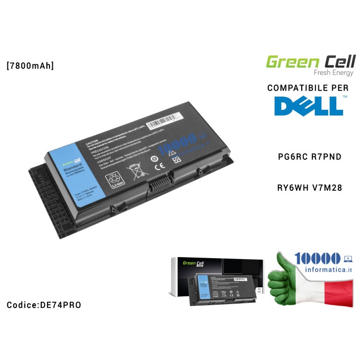 Batteria FVWT4 Green Cell Compatibile per DELL Precision M4600 M4700 M4800 M6600 M6700 [7800mAh] PG6RC R7PNDRY6WH V7M28