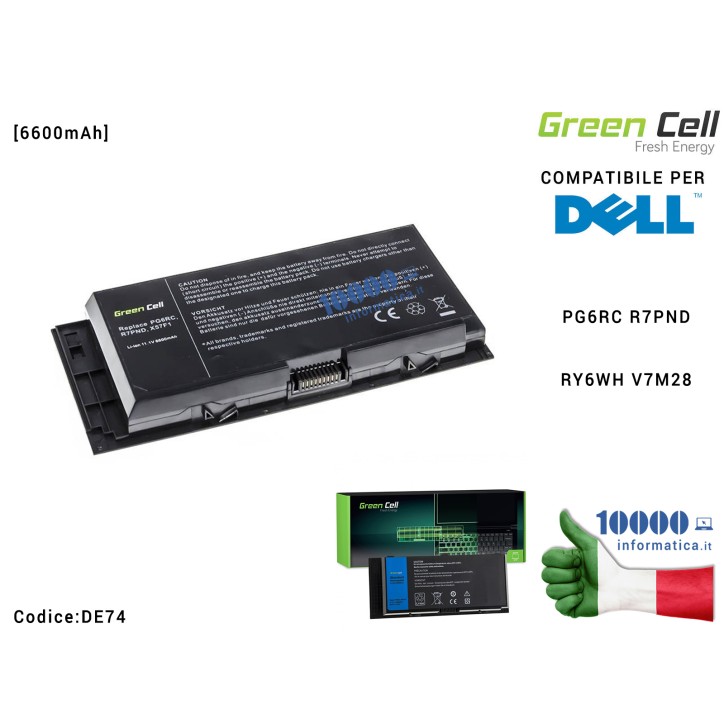 Batteria R7PND Green Cell Compatibile per DELL Precision M4600 M4700 M4800 M6600 M6700 [6600mAh] PG6RC R7PNDRY6WH V7M28