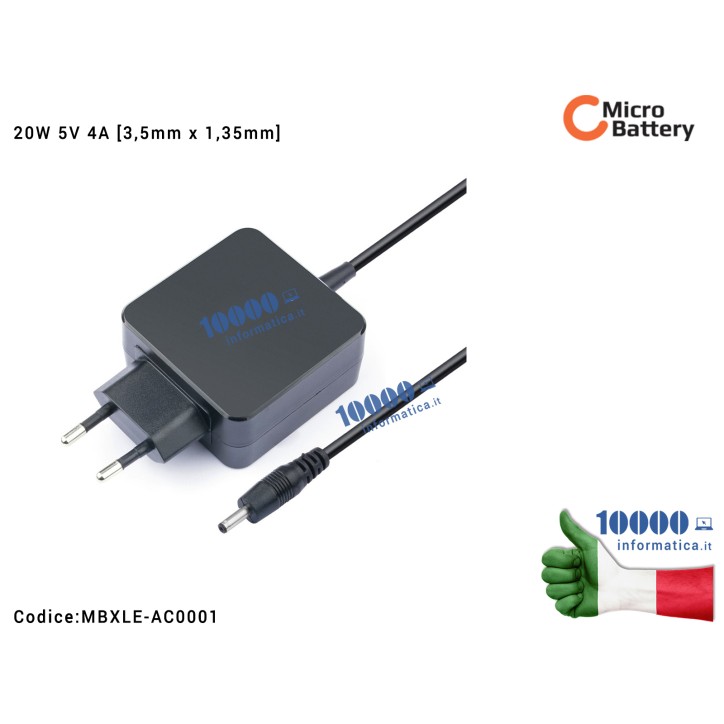 Alimentatore MicroBattery Compatibile per LENOVO 20W 5V 4A [3,5mm x 1,35mm] 100S-11IBY (80R2) Miix 310-10ICR (80SG) Miix 320-10I
