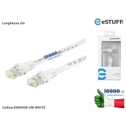 ES84530-2M-WHITE Cavo di Rete RJ45 Ethernet Gigabit eSTUFF [Lunghezza 2m] UTP CAT 5e 10/100/1000 Mbits Cavo Patch LAN (maschi...