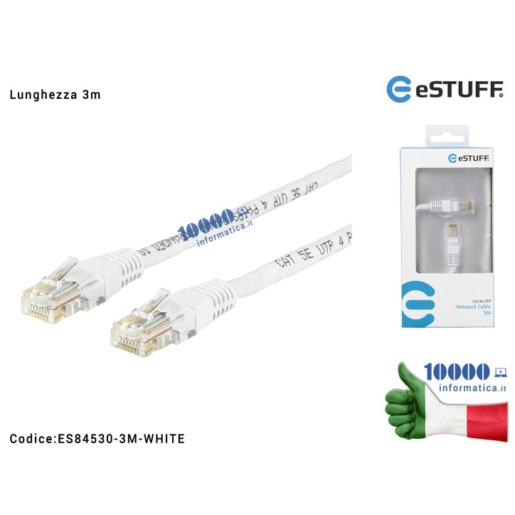 Cavo di Rete RJ45 Ethernet Gigabit eSTUFF [Lunghezza 3m] UTP CAT 5e 10/100/1000 Mbits Cavo Patch LAN (maschio-maschio)