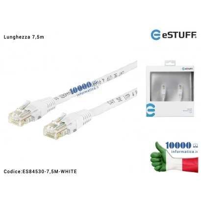 ES84530-7,5M-WHITE Cavo di Rete RJ45 Ethernet Gigabit eSTUFF [Lunghezza 7,5m] UTP CAT 5e 10/100/1000 Mbits Cavo Patch LAN (ma...