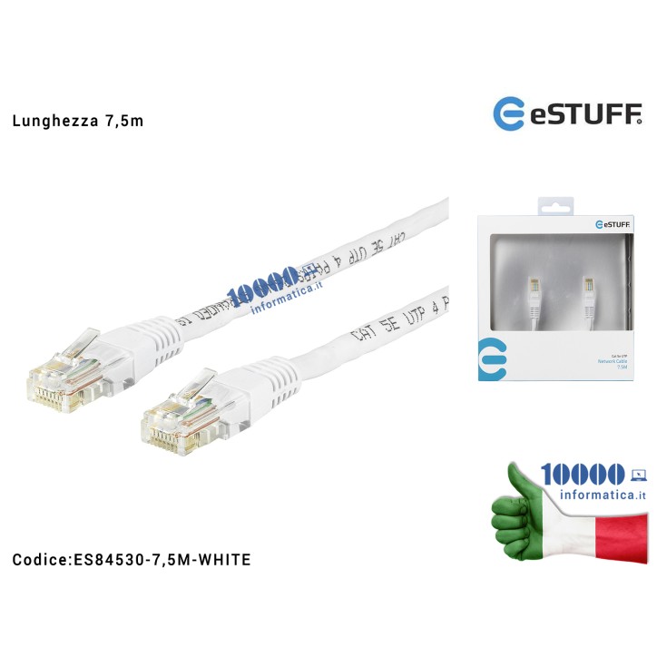Cavo di Rete RJ45 Ethernet Gigabit eSTUFF [Lunghezza 7,5m] UTP CAT 5e 10/100/1000 Mbits Cavo Patch LAN (maschio-maschio)