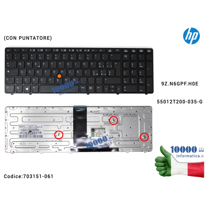 Tastiera Italiana HP EliteBook 8560W 8570W (CON PUNTATORE) 652683-061 652682-061 690647-061 9Z.N6GPF.H0E 55012T200-035-G