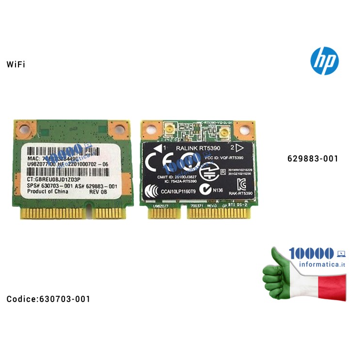 Scheda Wireless WiFi 630703-001 WLAN 802.11 Bgn 150M b/g/n Mini PCI-E Card 629883-001