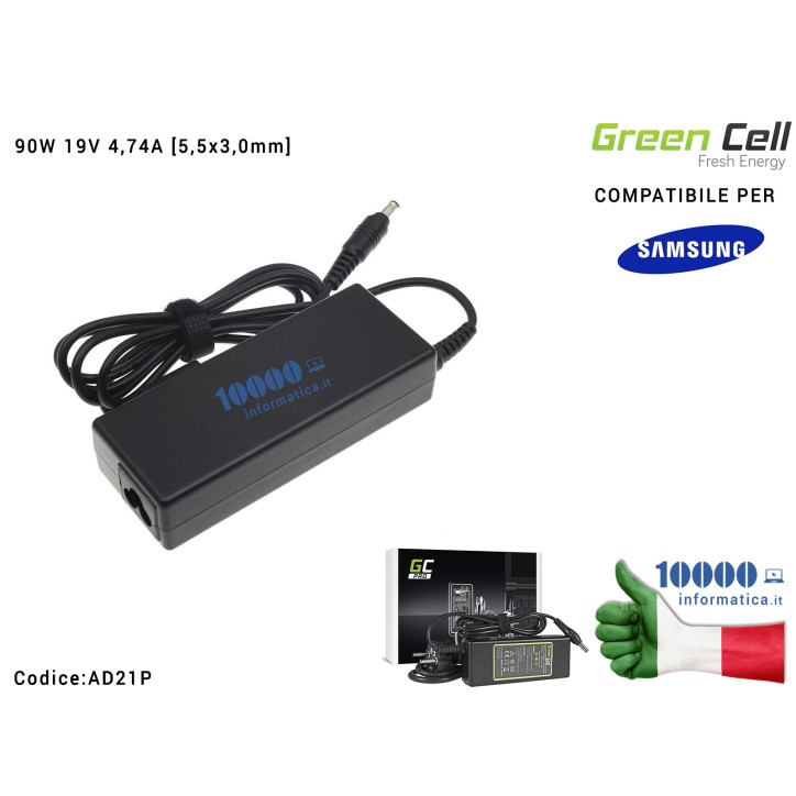 Alimentatore Green Cell PRO 90W 19V 4,74A [5,5x3,0mm] Compatibile per SAMSUNG R505 R510 R519 R520 R720 RC720 R780