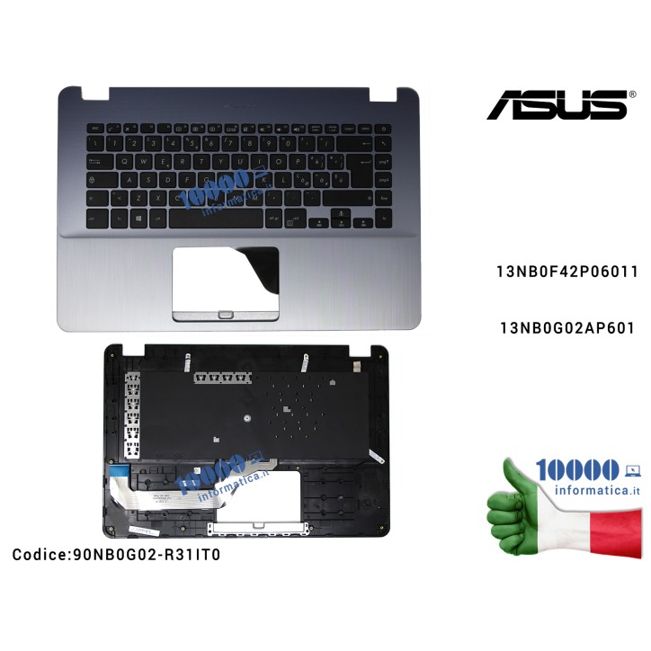 Tastiera Italiana Completa di Top Case Superiore ASUS VivoBook X505B (Star Grey) X505BA X505BP F505BA S505BA F505B X505B [SILVER