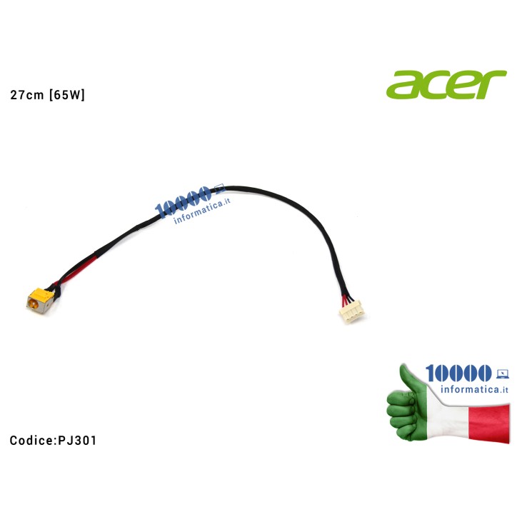 Connettore di Alimentazione DC Power Jack PJ301 (65W) ACER Extensa 5235 5635 5635G 5635E (27 cm) Packard Bell TR87