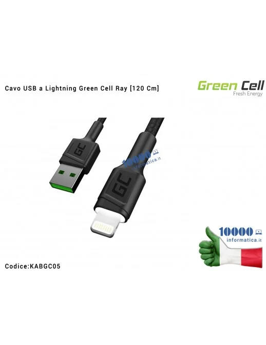 KABGC05 Cavo USB a Lightning Green Cell Ray [120 cm] con retroilluminazione a LED bianco e supporto di ricarica Apple e rapid...