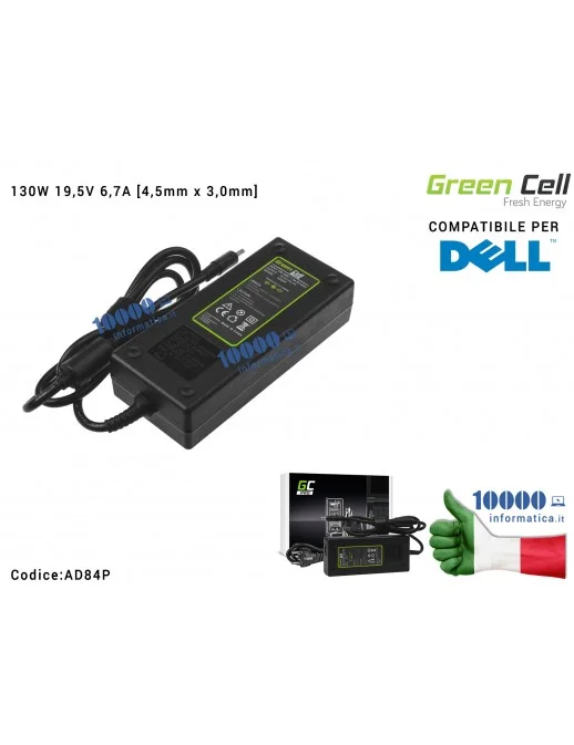 AD84P Alimentatore Green Cell PRO 130W 19,5V 6,7A [4,5mm x 3,0mm] Compatibile per DELL XPS 15 9530 9550 9560 Precision 15 551...