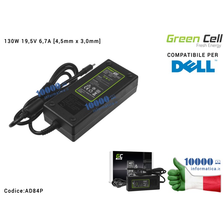 Alimentatore Green Cell PRO 130W 19,5V 6,7A [4,5mm x 3,0mm] Compatibile per DELL XPS 15 9530 9550 9560 Precision 15 5510 5520 Pr