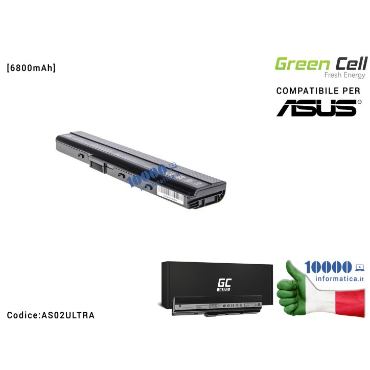 Batteria A32-K52 Green Cell ULTRA Compatibile per ASUS K52 K52J K52F K52JC K52JR K52N X52 X52J A52 A52F [6800mAh]