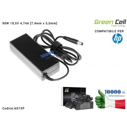 AD15P Alimentatore HP 90W 19V 4,74A [7,4x5,0mm] Green Cell PRO HP DV4 DV5 DV6 DV7 6720s Envy 15 Compaq CQ61 CQ62