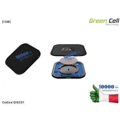 QIGC01 Alimentatore Green Cell QI Wireless Charger GC AirJuice 15W Ricarica Veloce e Intelligente Smart Charging
