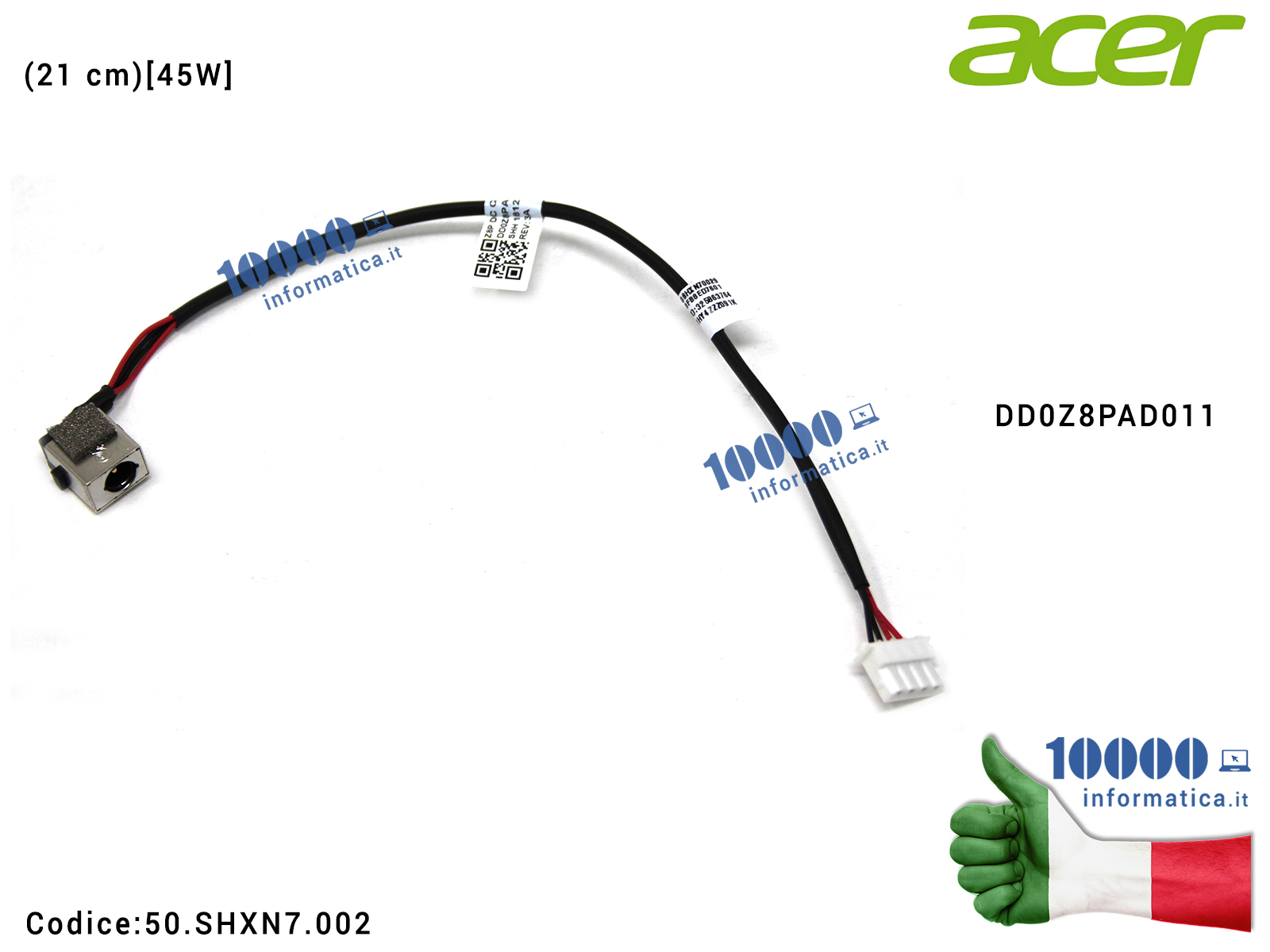 20 Connettori di alimentazione DC Jack con Cavo lunghezza 50 cm