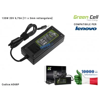 AD68P Alimentatore Green Cell PRO 135W 20V 6,75A [rettangolare] IdeaPad Y50-70 Y70 Y70-70 Y520 Y700 Z710 700-15ISK 700-17ISK ...