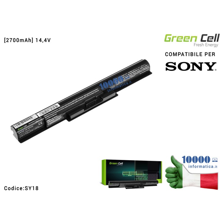 Batteria VGP-BPS35 Green Cell Compatibile per SONY Vaio SVF14 SVF15 Fit 14E 15E (14,4V) [2200mAh] VGP-BPS35A