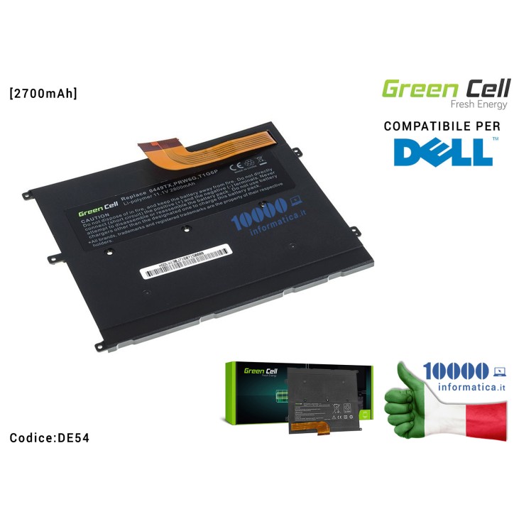 Batteria 0449TX Green Cell Compatibile per DELL Vostro V13 V13Z V130 V131 V1300 [2700mAh] 0NTG4J 0NWT6 PRW6G NTG4J T1G6P