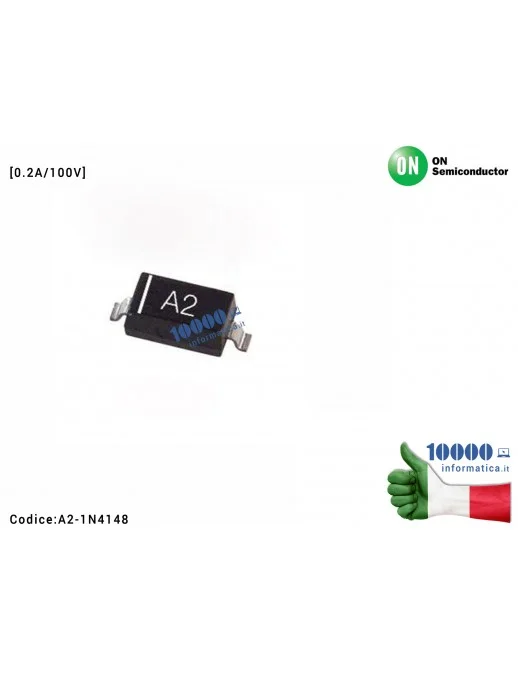 A2-1N4148 Diodo Commutazione Switch SMD A2 1N4148 0.2A/100V (2 PIN) SOD123 ON Semiconductor