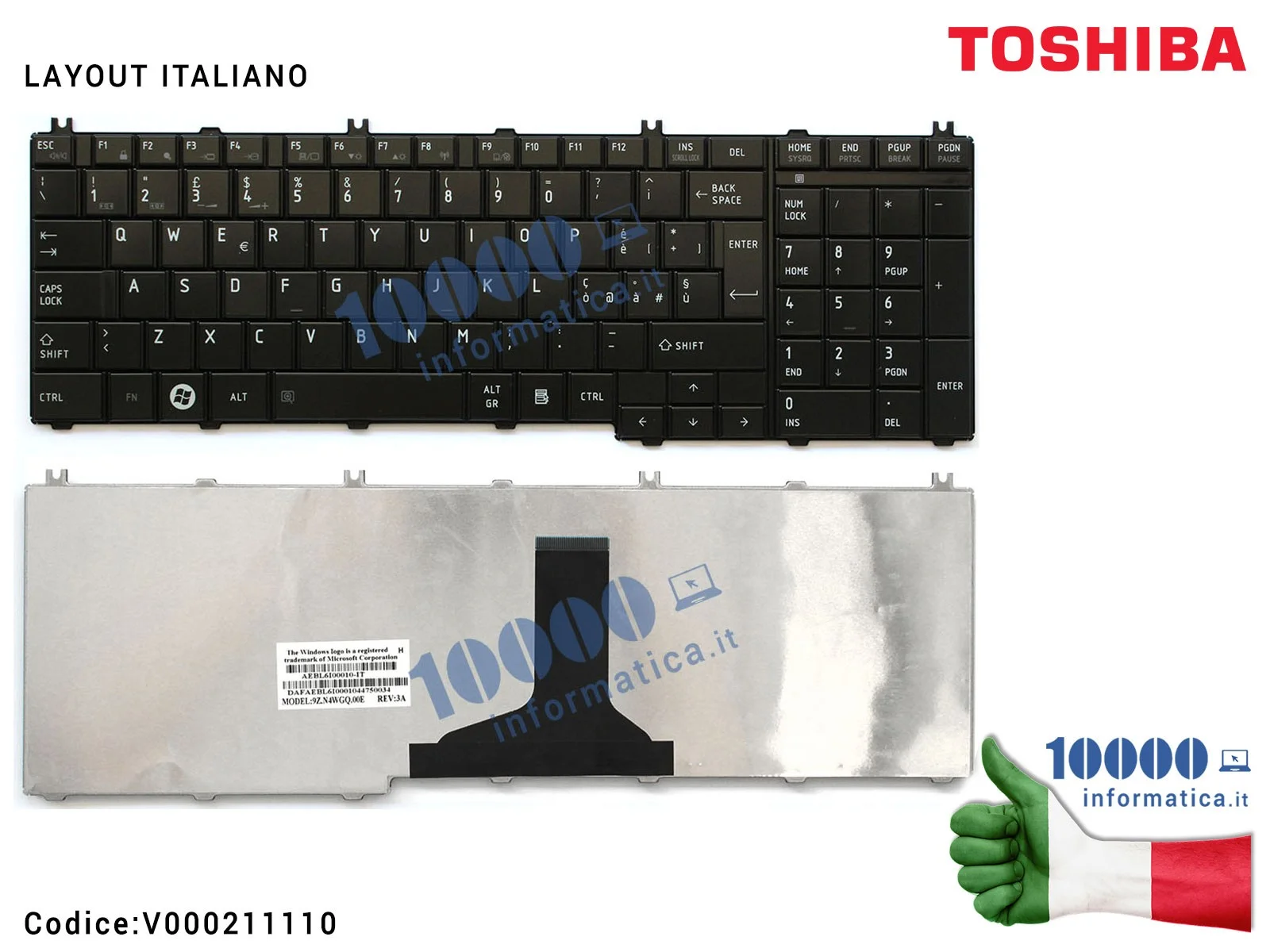 V000211110 Tastiera Italiana TOSHIBA Satellite C650 C660 C670 L650 L670 L750 L755 (NERO) C660-1MG C660-1R2 C660-1RK C660-1U7 ...