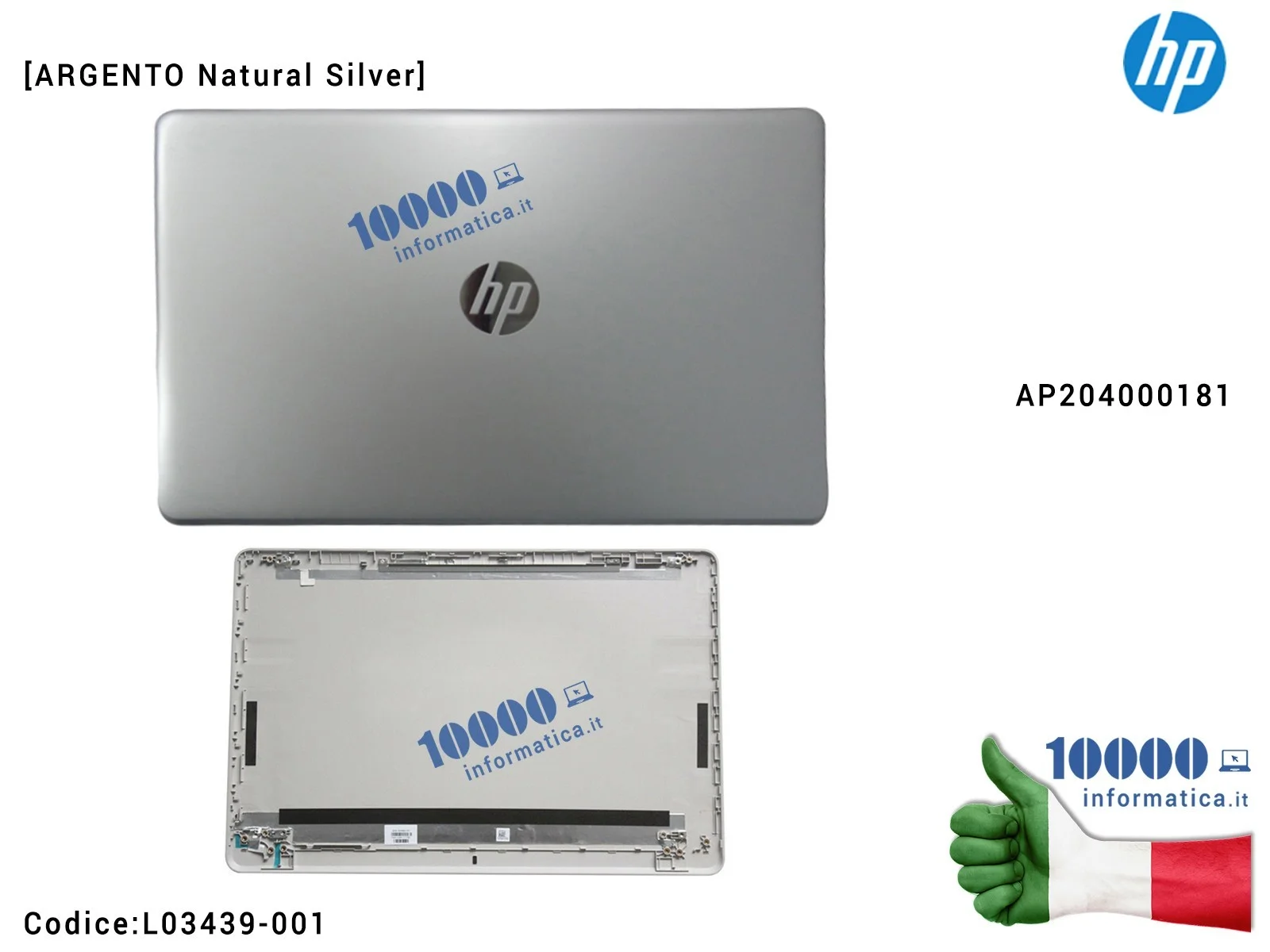 L03439-001 Cover LCD [Natural Silver] HP Pavilion 15-BS 15-BW 250 G6 255 G6 TPN-C129 TPN-C130 (ARGENTO) AP204000181 924892-001