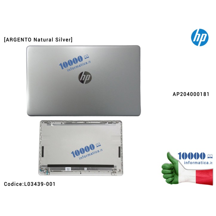 Cover LCD HP 250 G6 255 G6 15-BS 15-BW (Silver) L03439-001 Cover LCD [Natural Silver] HP Pavilion 15-BS 15-BW 250 G6 255 G6 TPN-C129 TPN-C130 (ARGENTO) AP204000181 924892-001 L03439-001