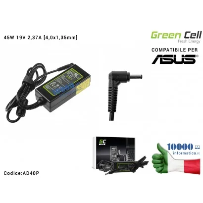 AD40P Alimentatore Green Cell PRO 45W 19V 2,37A [4,0x1,35mm] Compatibile per ASUS R540 X200C X200M X201E X202E Vivobook F201E...