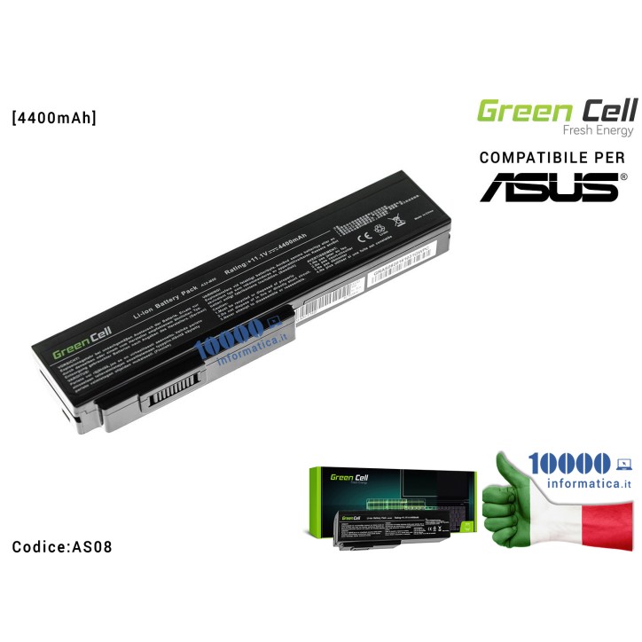Batteria A32-M50 Green Cell Compatibile per ASUS A32-N61 N43 N53 G50 L50 M50 M51 M60 M70 N61VN X5MT X5MTA [4400mAh] 0B20-00YF0AS