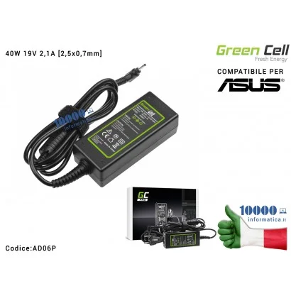 AD06P Alimentatore Green Cell PRO 40W 19V 2,1A [2,5x0,7mm] Compatibile per ASUS Eee PC 1001PX 1001PXD 1005HA 1201HA 1201N 121...