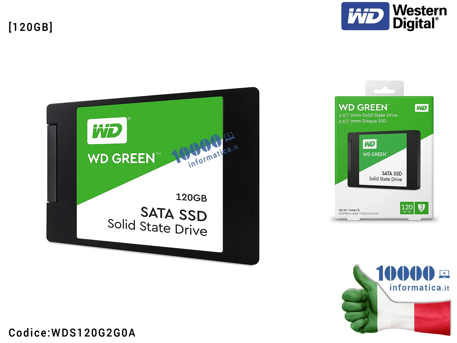 WDS120G2G0A SSD Western Digital 120GB Verde WD GREEN Hard Disk Interno 2,5'' SATA WDS120G2G0A WDS120G2G0A SSD Western Digital 120GB Verde WD GREEN Hard Disk Interno 2,5'' SATA WDS120G2G0A