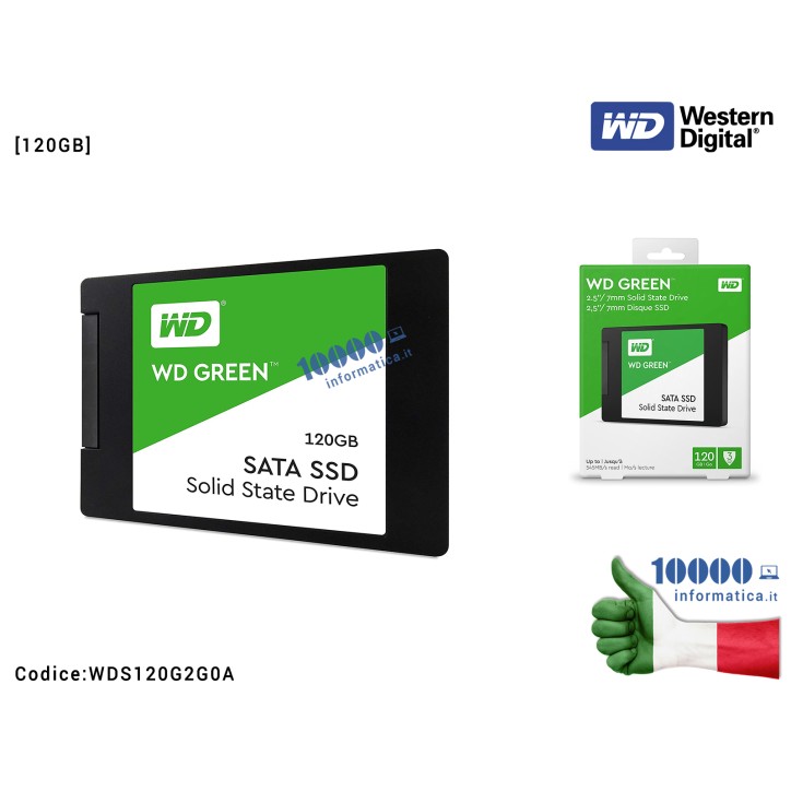 SSD Western Digital 120GB Verde WD GREEN Hard Disk Interno 2,5'' SATA WDS120G2G0A