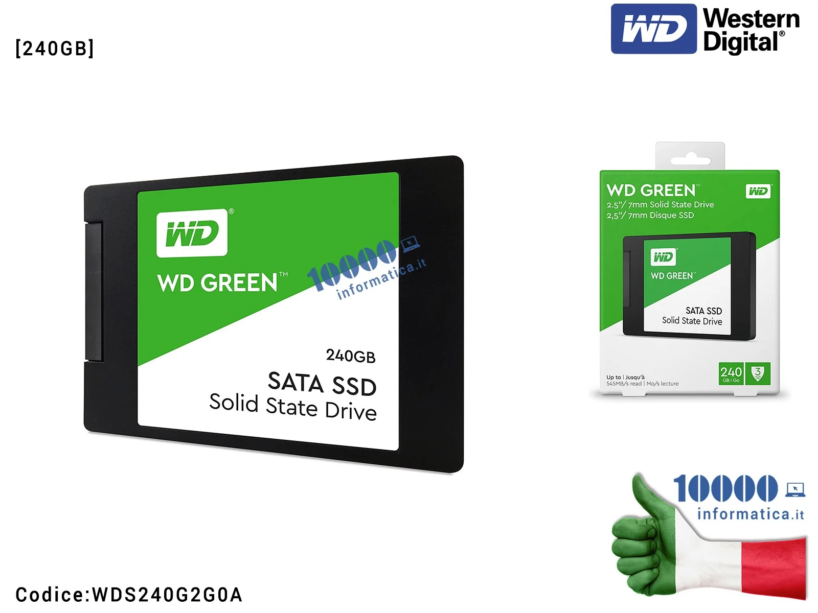 WDS240G2G0A SSD Western Digital 240GB Verde WD GREEN Hard Disk Interno 2,5'' SATA WDS240G2G0A WDS240G2G0A SSD Western Digital 240GB Verde WD GREEN Hard Disk Interno 2,5'' SATA WDS240G2G0A