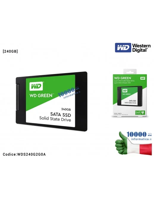 WDS240G2G0A SSD Western Digital 240GB Verde WD GREEN Hard Disk Interno 2,5'' SATA WDS240G2G0A