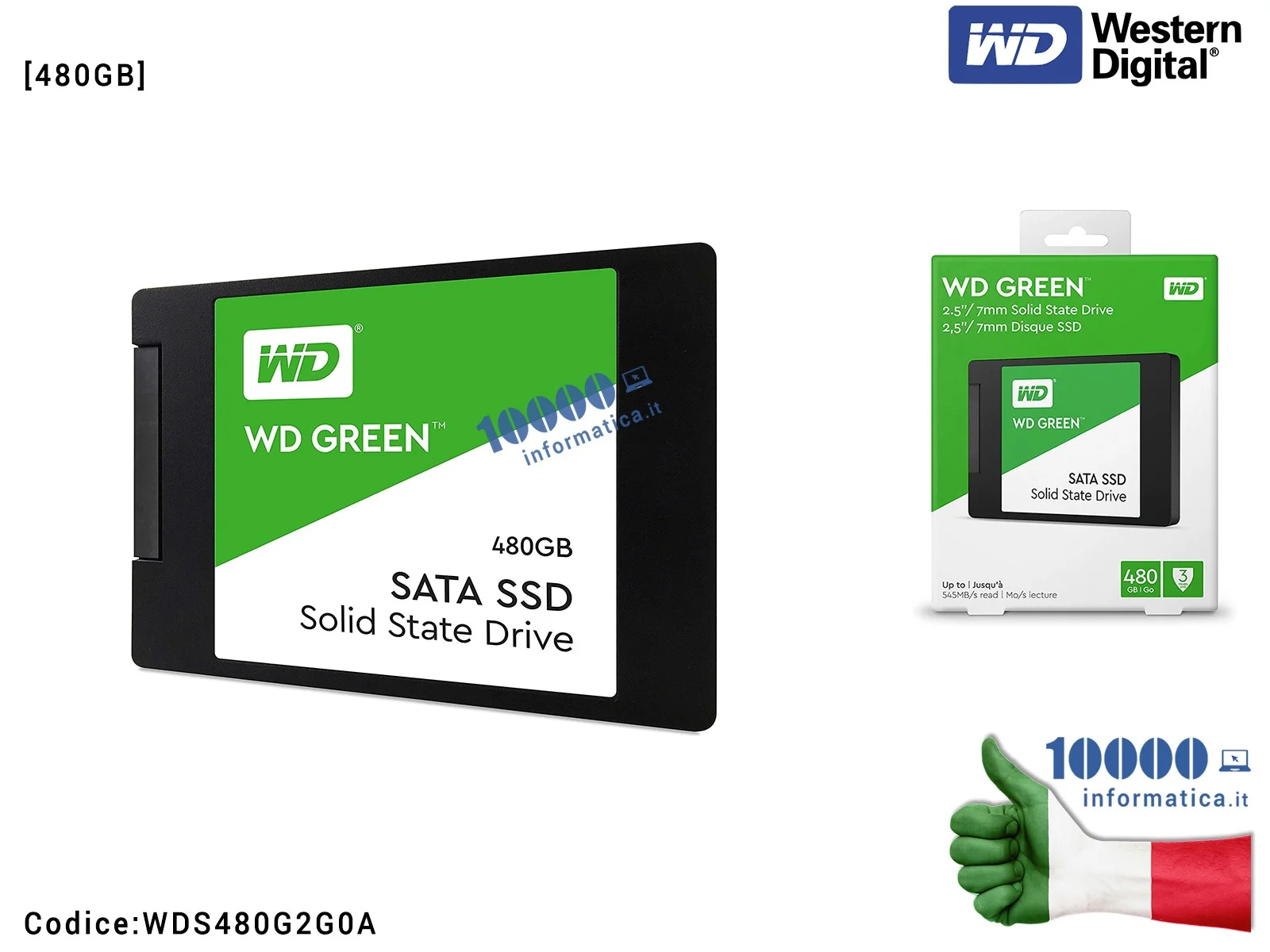 WDS480G2G0A SSD Western Digital 480GB Verde WD GREEN Hard Disk Interno 2,5'' SATA WDS480G2G0A WDS480G2G0A SSD Western Digital 480GB Verde WD GREEN Hard Disk Interno 2,5'' SATA WDS480G2G0A
