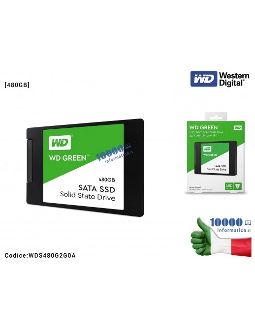 WDS480G2G0A SSD Western Digital 480GB Verde WD GREEN Hard Disk Interno 2,5'' SATA WDS480G2G0A