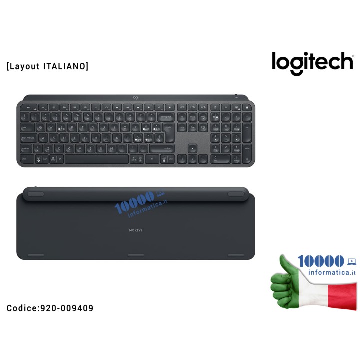Tastiera LOGITECH MX Keys [Layout ITALIANO] Wireless Retroilluminata QWERTY (IT) Bluetooth senza fili con ricarica USB-C per com