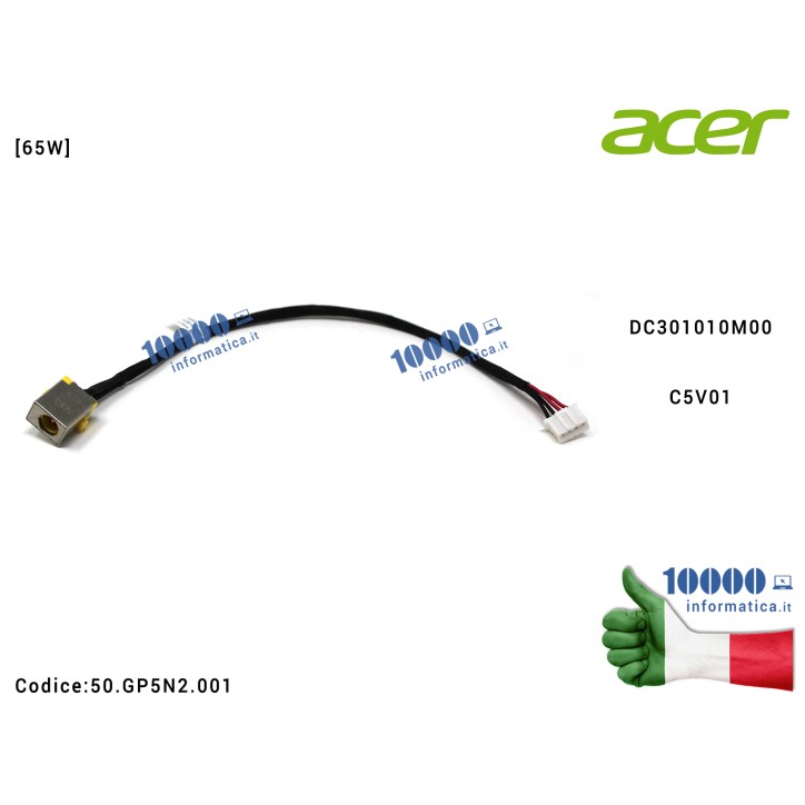 Connettore alimentazione per Acer Aspire 3 A315-53 series N17C4 power connector Connettore DC Power Jack ACER Aspire A315-53 A315-53G A515-51 A515-51G A615-51 A615-51G [65W] DC301010M00 C5V01 DC301010000