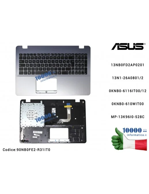 90NB0FE2-R31IT0 Tastiera Italiana Completa di Top Case Superiore ASUS VivoBook X542 (Star Gray) X542B X542BA X542U X542UA X54...