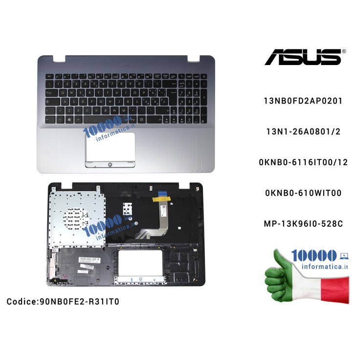 Tastiera Italiana Completa di Top Case Superiore ASUS VivoBook X542 (Star Gray) X542B X542BA X542U X542UA X542UF X542UQ X542UR R