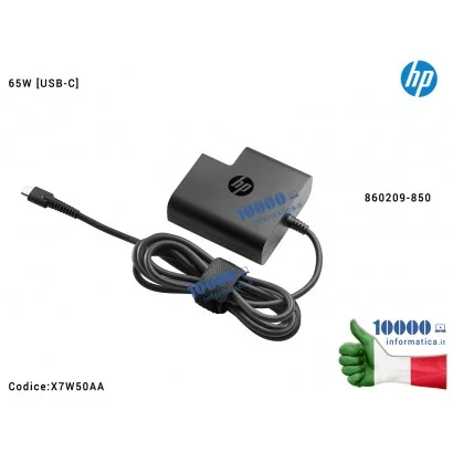 X7W50AA Alimentatore HP 65W [USB-C] HP EliteBook 1040 G4 Spectre x360 15-BL101NA Elite x2 1012 G2 ProBook 430 G5 450 G5 470 G...