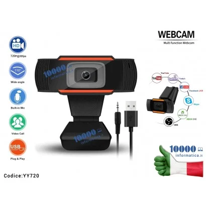 YY720 Webcam HD 720p con Microfono per Video Conferenza Live Camera IP AutoFocus USB 2.0 Per Notebook Laptop Computer
