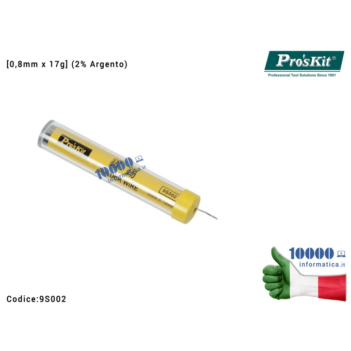 Stagno PROS'SKIT 9S002 [0,8mm x 17g] (2% Argento) Tubetto per Saldature Rotolo Saldatura Solder Tube Dispenser Soldering Wire