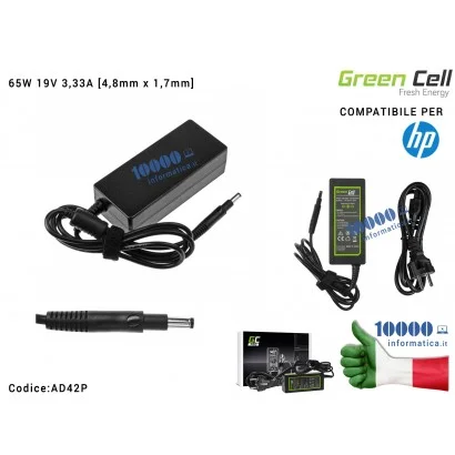 AD42P Alimentatore Green Cell PRO HP 65W 19V 3,33A [4,8x1,7mm] HP Pavilion 15-B 15-B HP Envy 4 Envy 6 Sleekbook 14 15